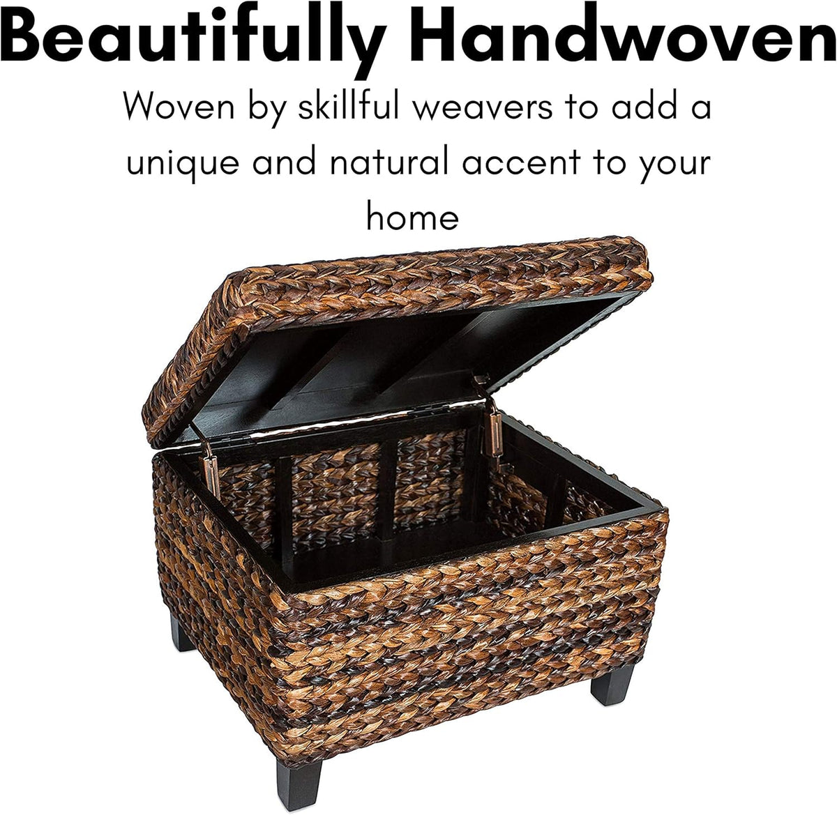 Woven Seagrass Storage Ottoman with Safety Hinges M74983