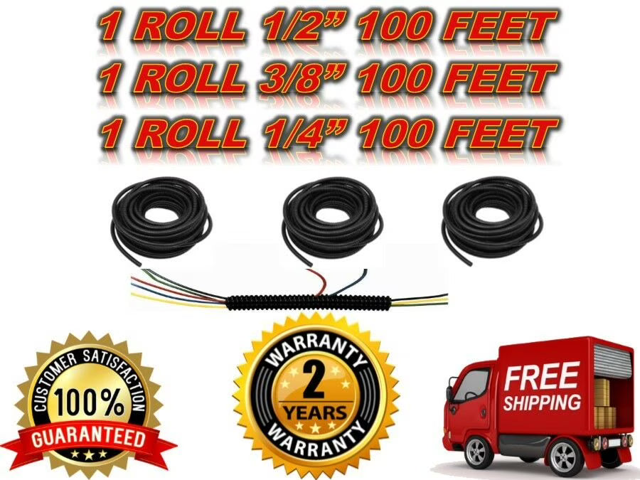 3 Rolls 100ft ea Split Cable Wire Loom Tubing Conduit A9749