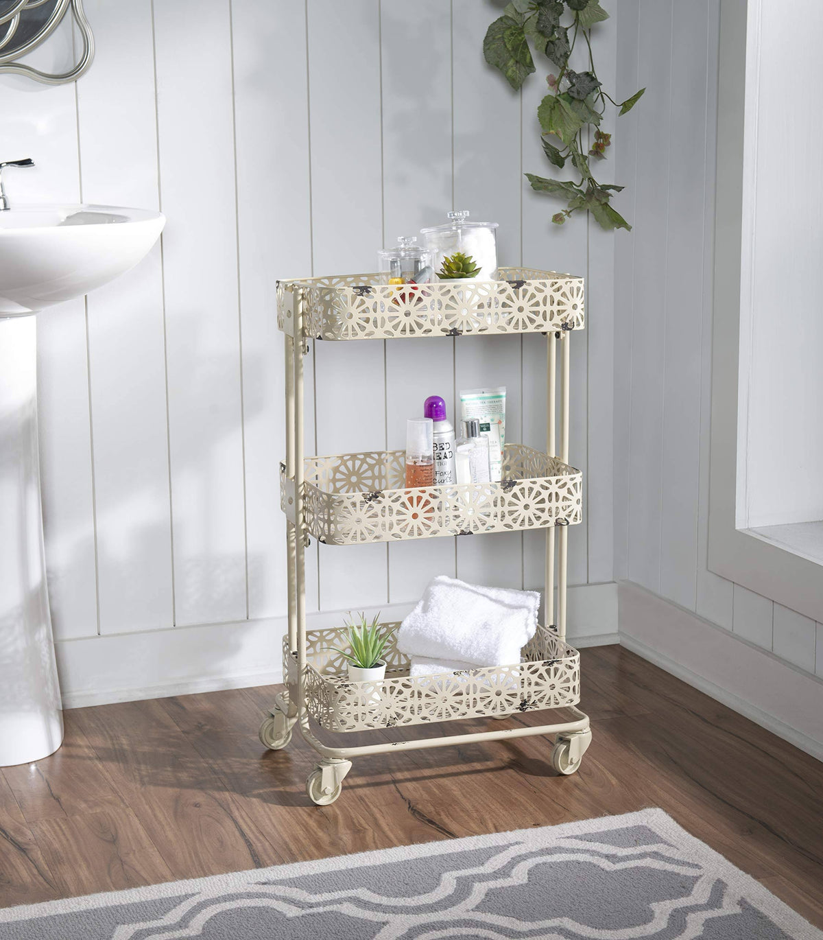 Cream Metal Three Tier Cart L287