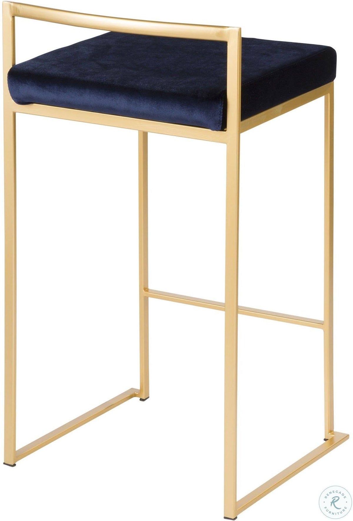 Gold Blue Velvet Stackable Counter Stool Set of 2 F34169
