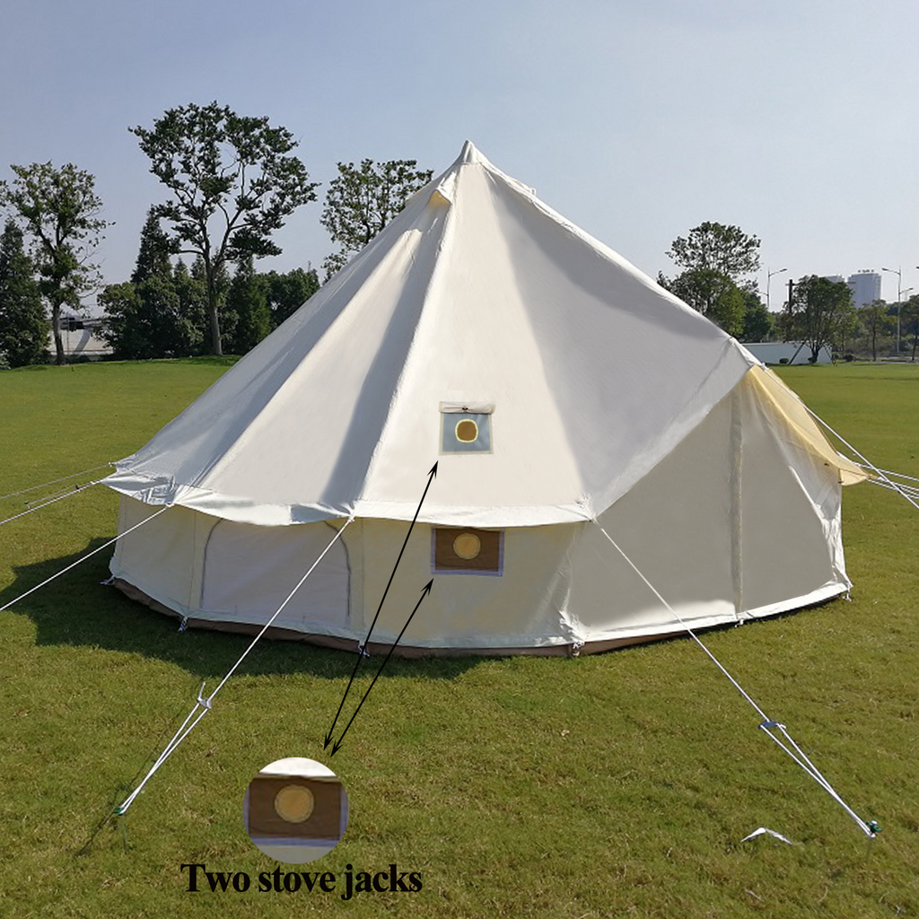 16.4ft Waterproof Oxford Bell Tent with 2 Stove Jacks and Removable Ground Mat T236239