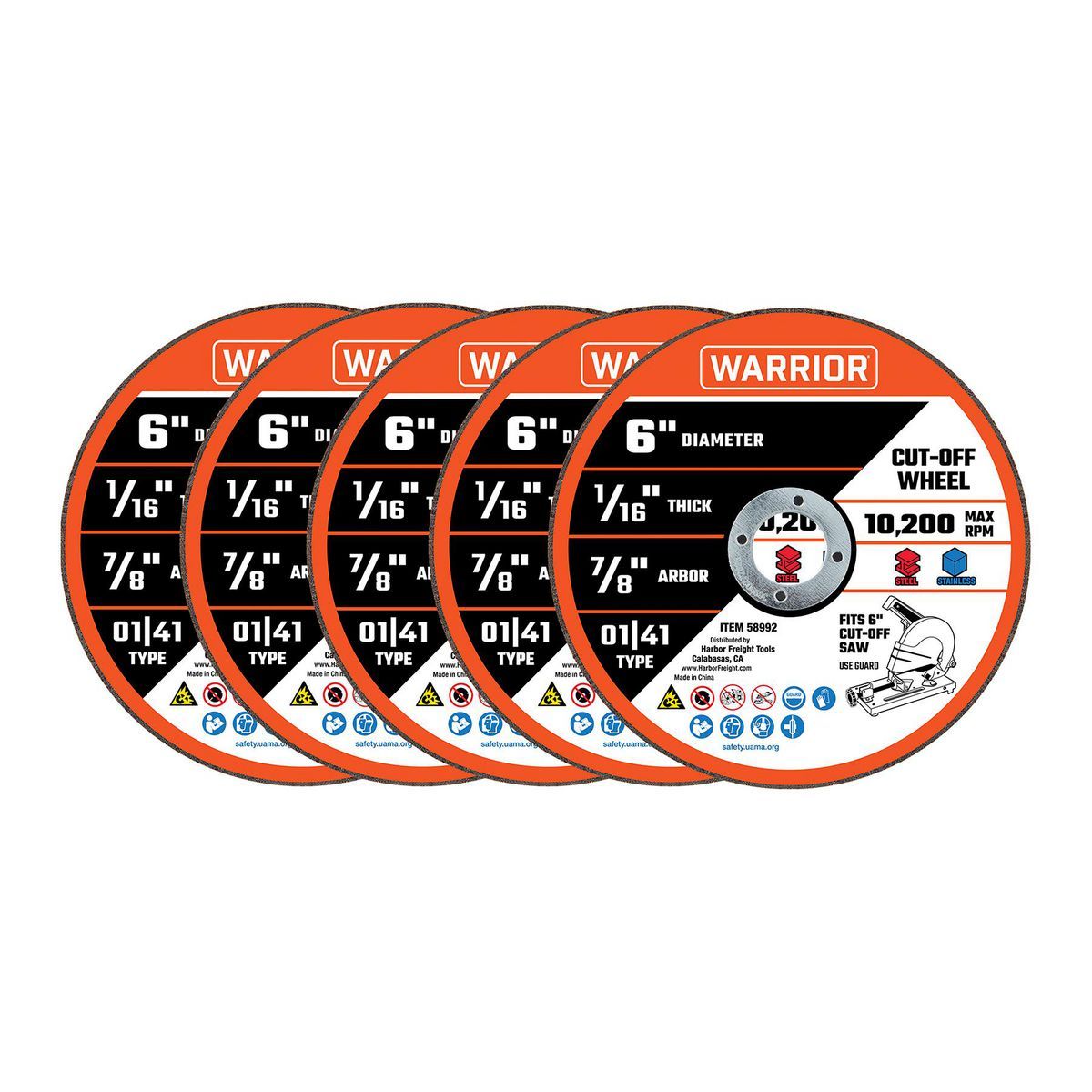 6 in. x 1/16 in. x 7/8 in. Metal Cut-off Wheel 5-Pack T917367