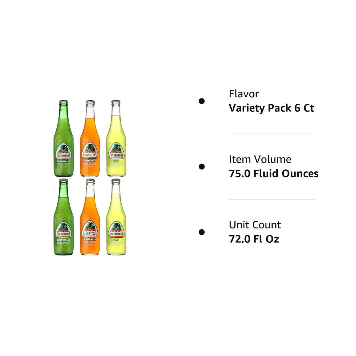 12.5 Oz Glass Bottle Variety Pack of 6 Soft Soda Drink I287103