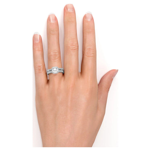1.75 Carat Moissanite Wedding Trio Ring Set with Engagement Ring and 2 Wedding Bands in 18k Gold Over Silver U81984