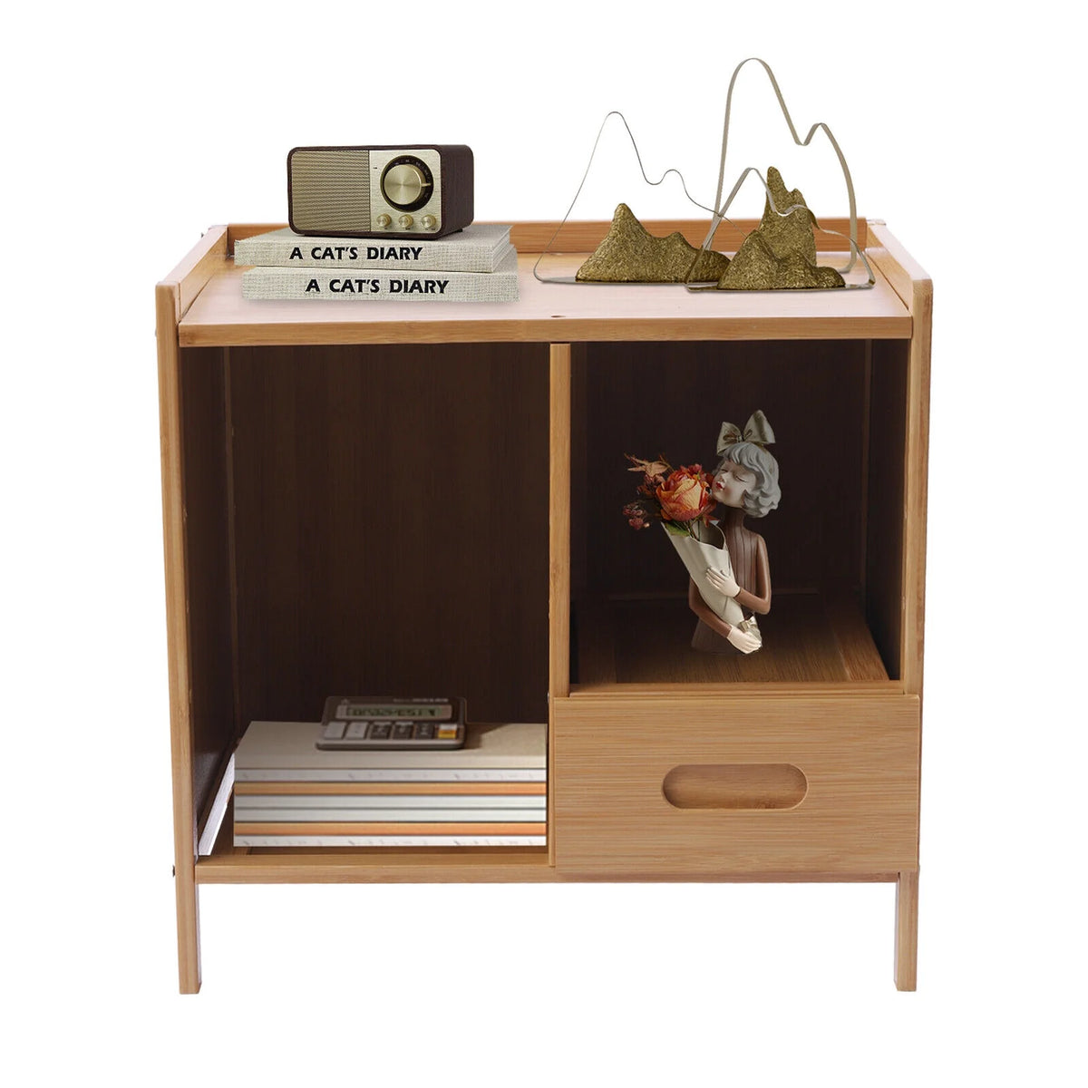 Modern Bamboo Nightstand with 1 Pull-out Drawer K2469