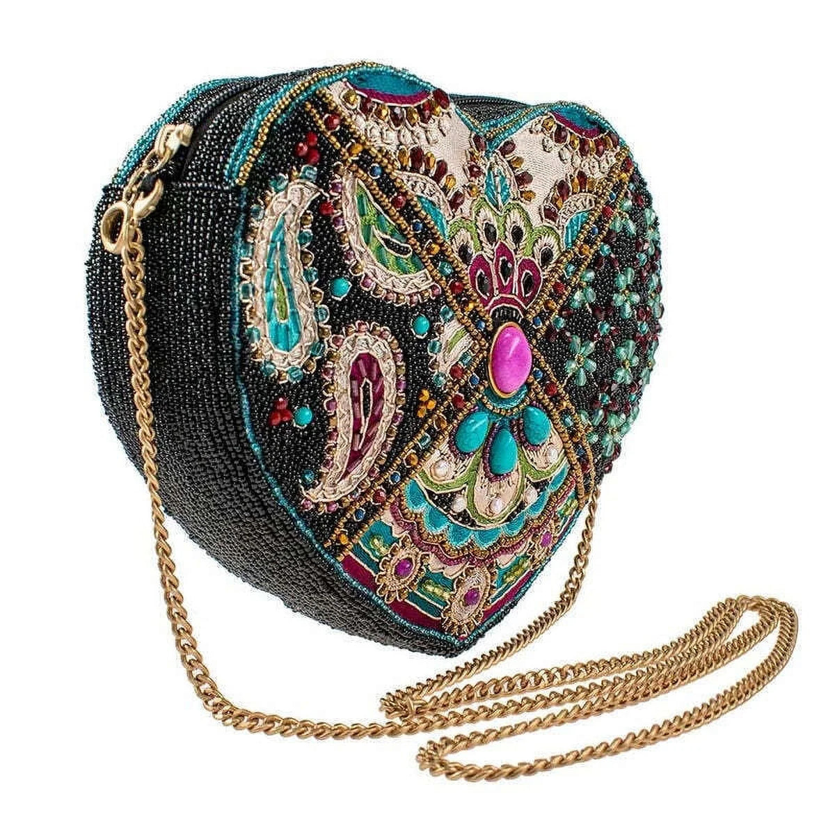 Black Embroidered Heart Crossbody Handbag C2665