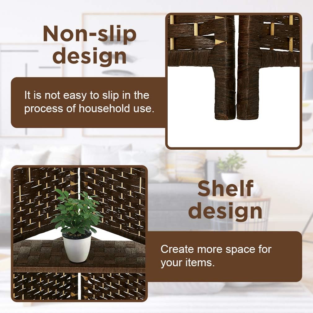 Brown 6 Panel Wooden Folding Room Divider with Shelves B863