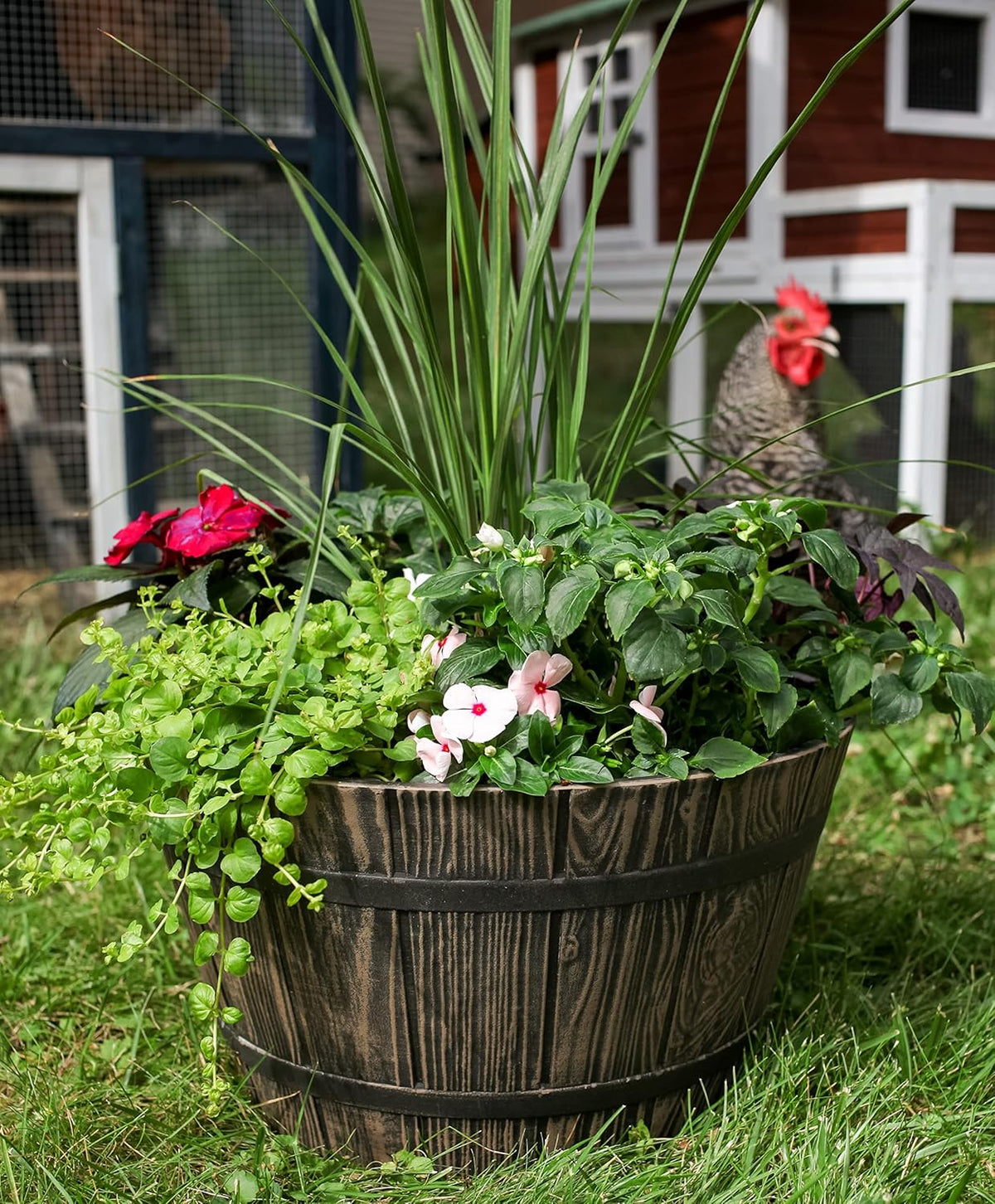 16 Inch Whiskey Barrel Planter in Aged Oak Color N334