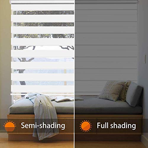 White 35.4" W x 90" H Dual Roller Zebra Blinds L486