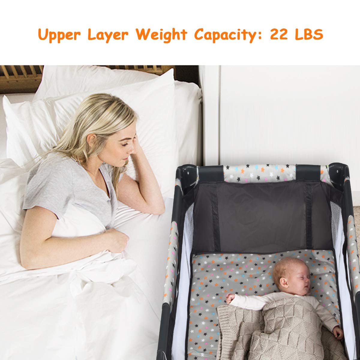 Pack and Play Foldable Baby Playard with Bassinet Travel Baby Crib Gray R5097