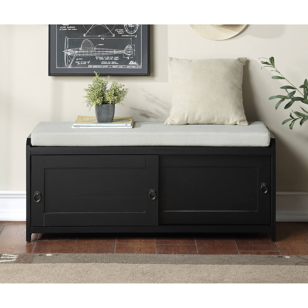 Grey Wood Storage Bench with 2 Cabinets S806