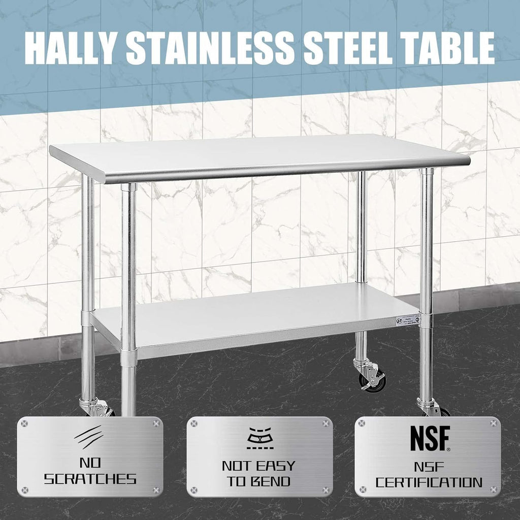 Stainless Steel Table 24 x 48 Inches with Caster Wheels and Undershelf W86221