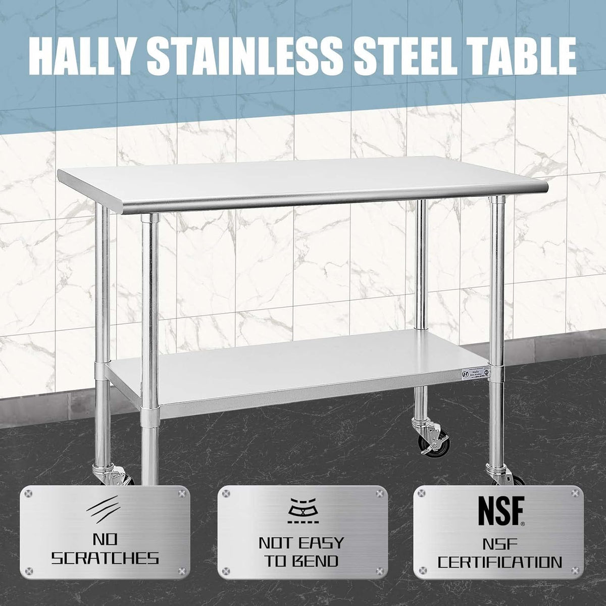 Stainless Steel Table 24 x 48 Inches with Caster Wheels and Undershelf W86221