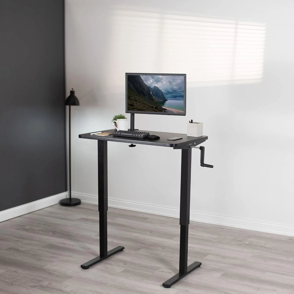 Manual Height Adjustable 36 X 24 Inch Black Standing Desk O24075