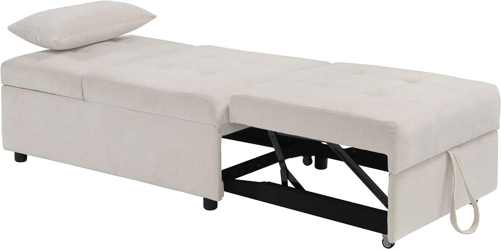 Beige Folding Ottoman Sleeper Sofa Bed M669