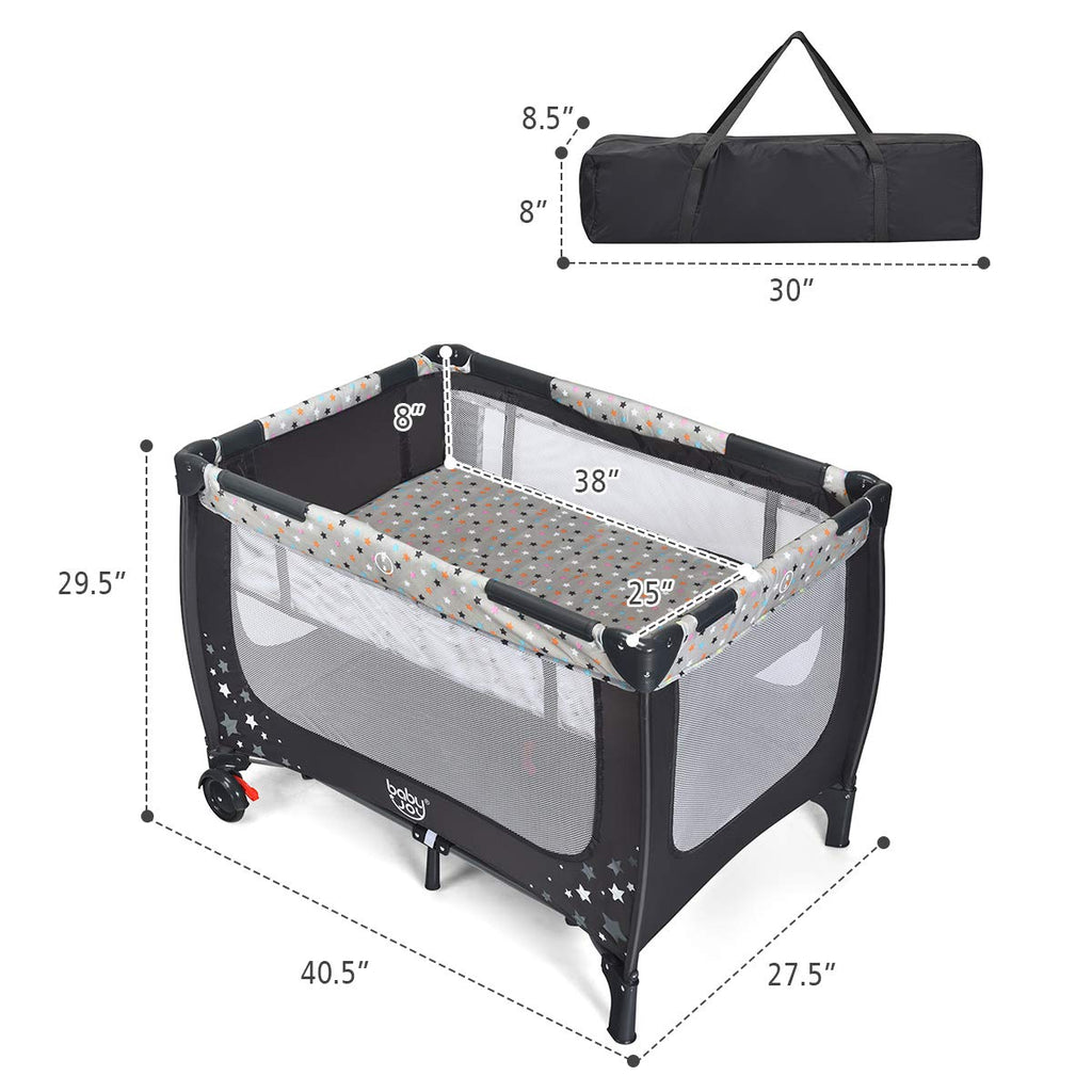 Pack and Play Foldable Baby Playard with Bassinet Travel Baby Crib Gray R5097
