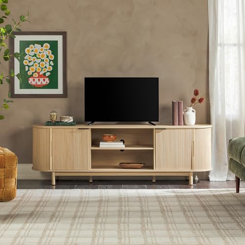 60 Inch Coastal Oak TV Stand with Sliding Doors C9600
