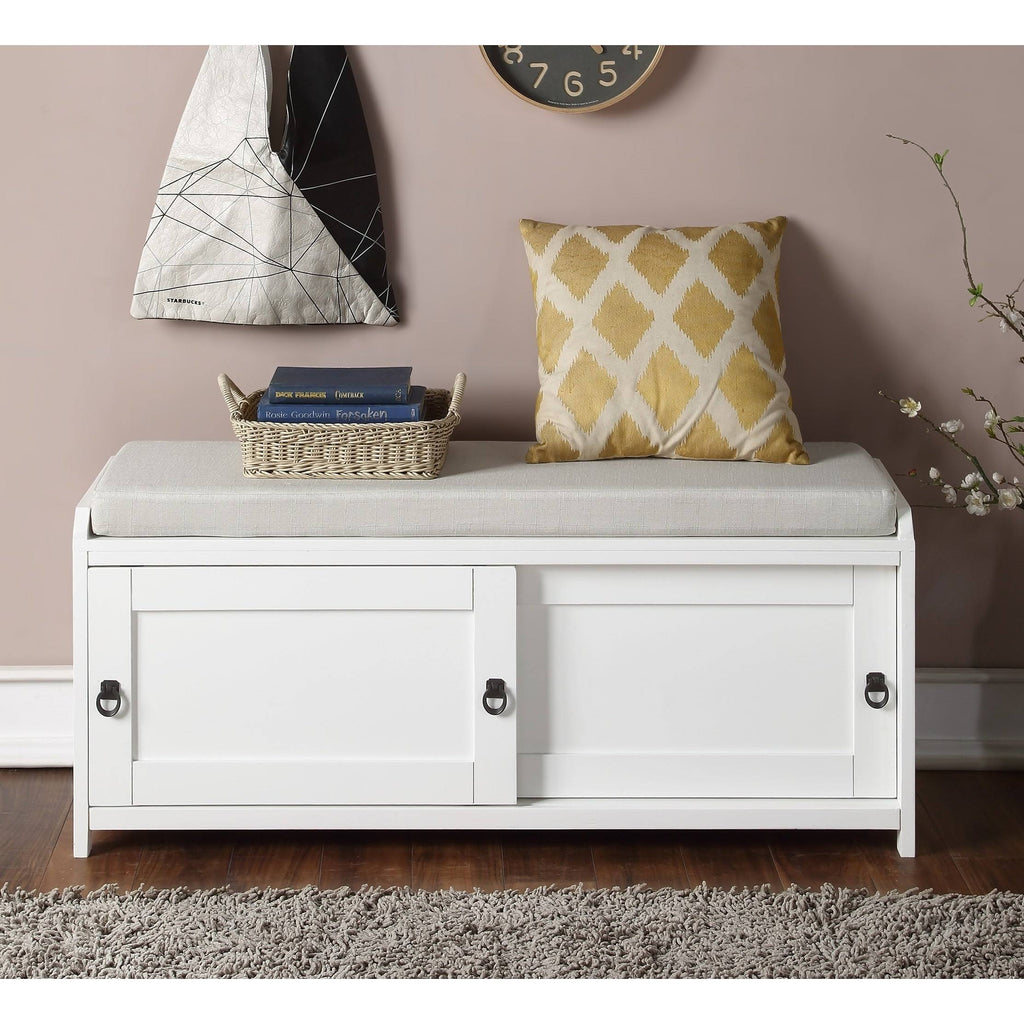 Grey Wood Storage Bench with 2 Cabinets S806