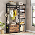 Freestanding Clothes Rack with Drawers and Shelves, Rustic Brown X461
