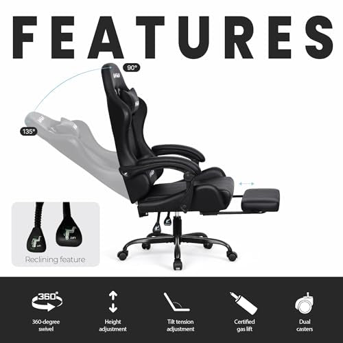 Black Ergonomic High Back Gaming Chair with Footrest G9018