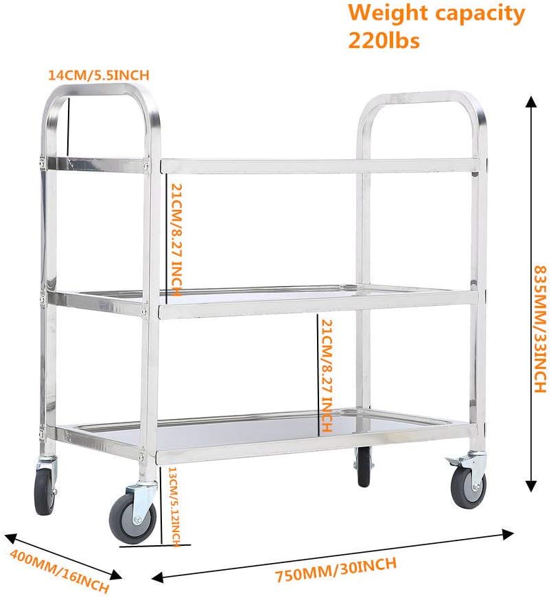 3 Tier Stainless Steel Utility Cart with Wheels Y249456