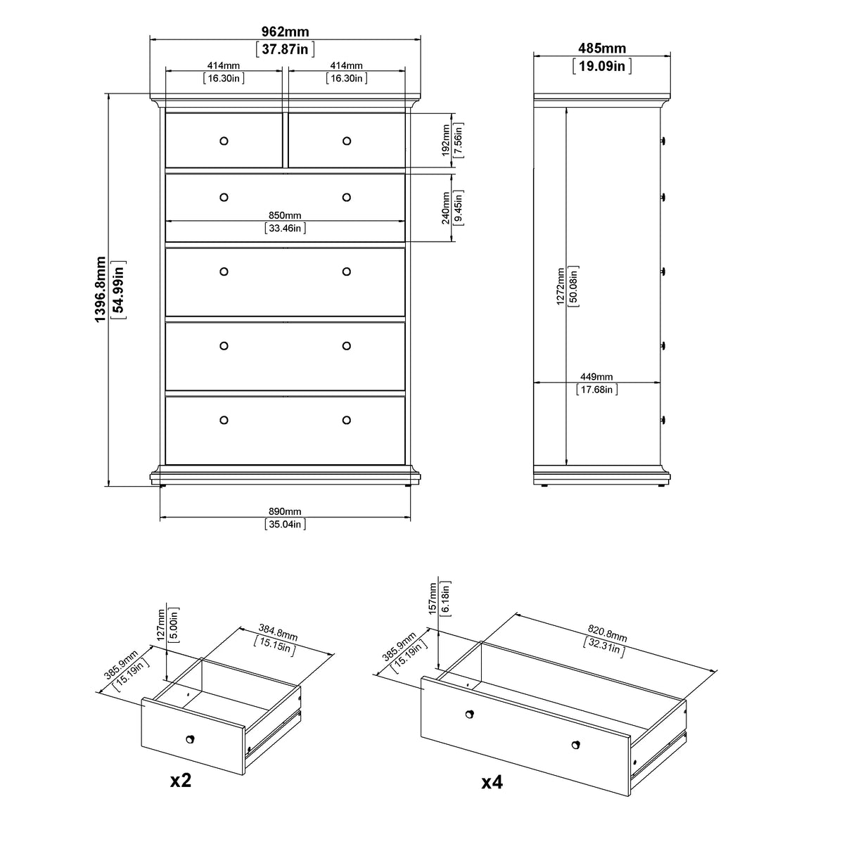 White 6 Drawer Chest D751