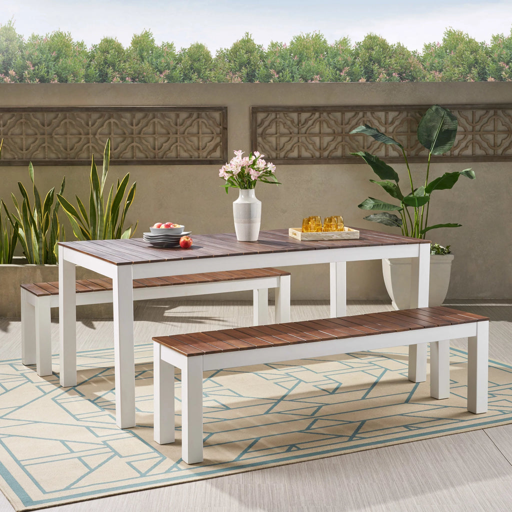 3 Piece Acacia Wood Picnic Dining Set with Benches V68096
