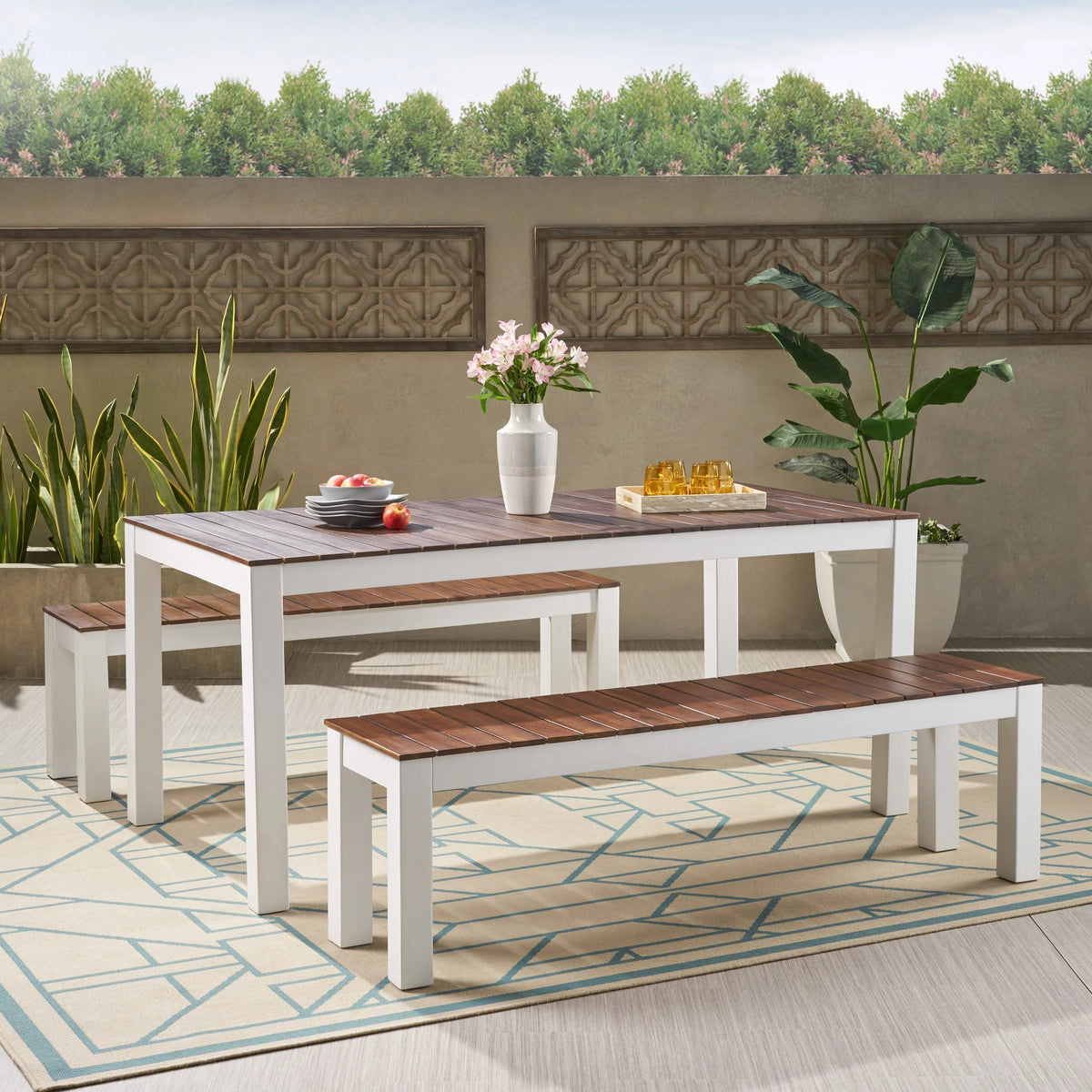 3 Piece Acacia Wood Picnic Dining Set with Benches V68096