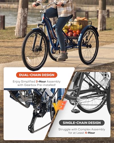 24 26 Inch 7 Speed Adult Tricycle with Front Suspension and Removable Basket J850