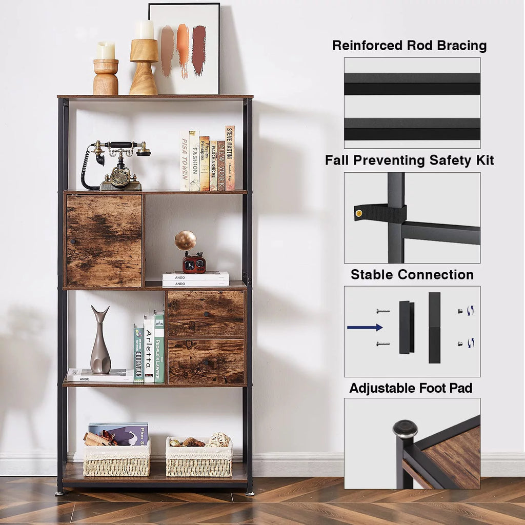 4-Tier Wooden Bookshelf with Drawer Z610