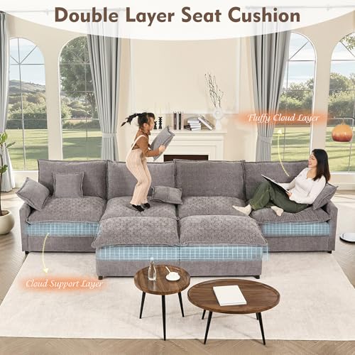 Black Chenille U Shaped Modular Sectional Sofa with Ottoman M811