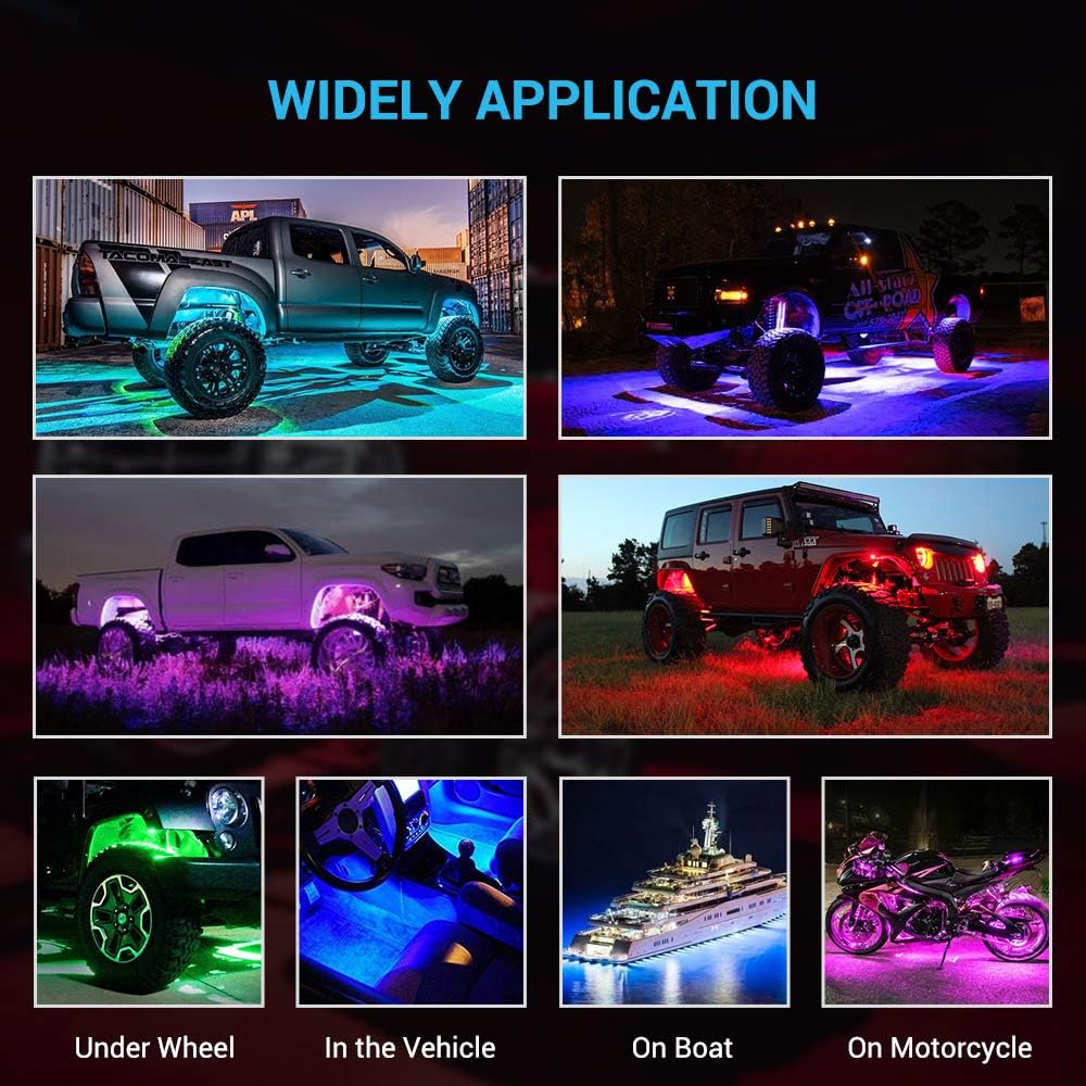 RGB LED Rock Lights, 150 LEDs Multicolor Waterproof Music Lighting Kit (10 Pods) A435