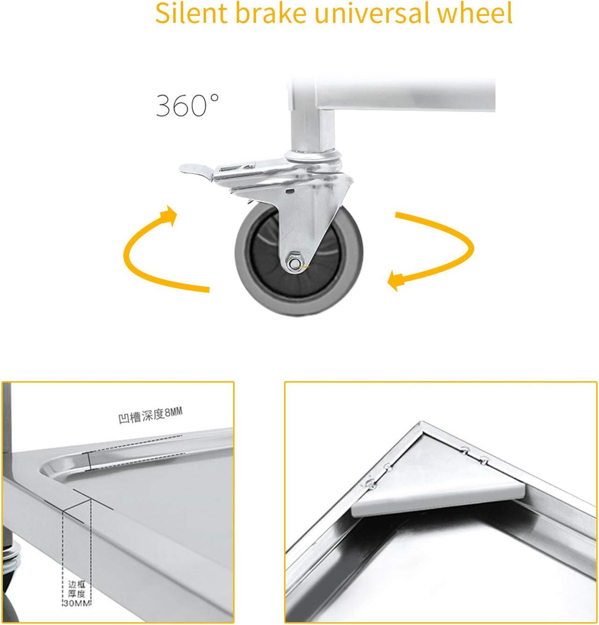 3 Tier Stainless Steel Utility Cart with Wheels Y249456