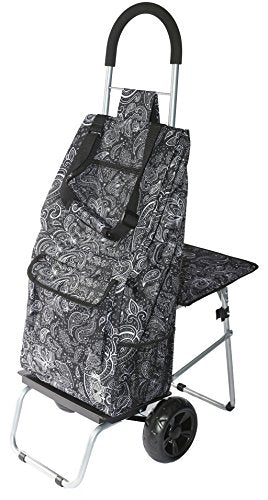 Black Foldable Shopping Cart with Seat U3006