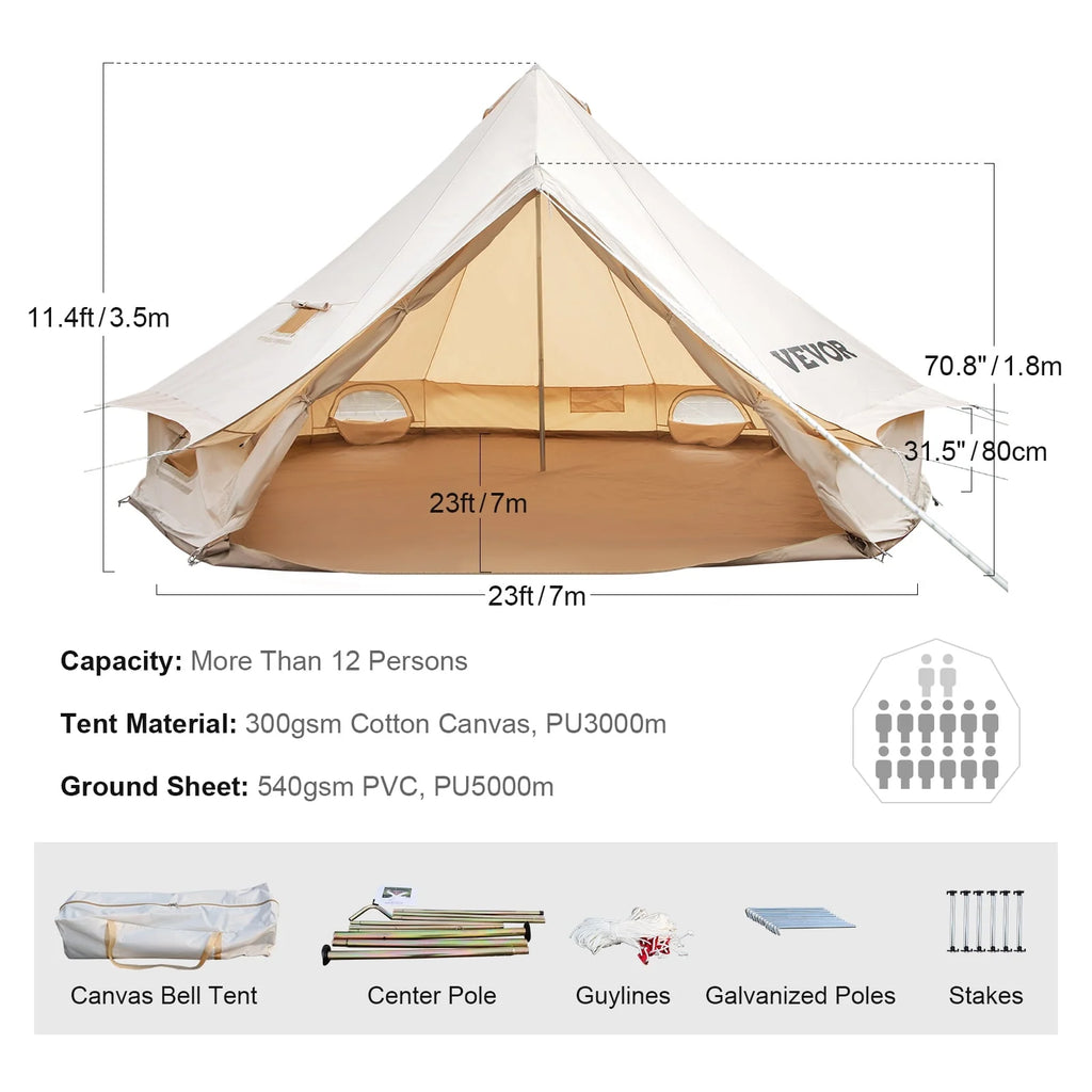 Canvas Bell Tent with Stove Jacket Waterproof 4 Seasons U82162