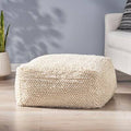 Ivory Wool Square Pouf Ottoman Z75135