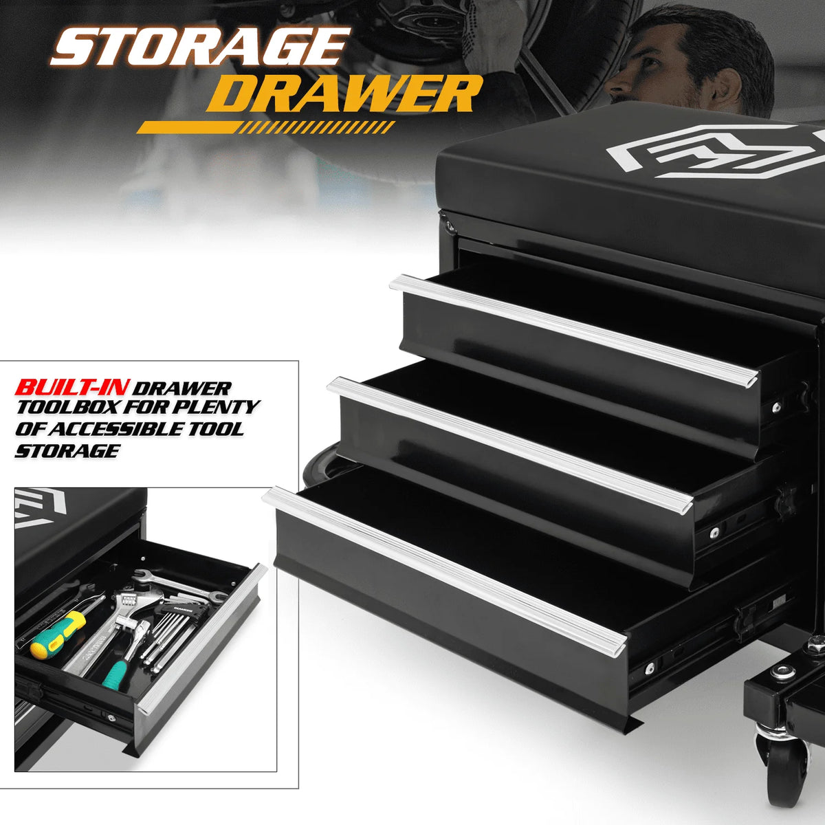 Red 3-Drawer Rolling Tool Box with Tool Tray V2250