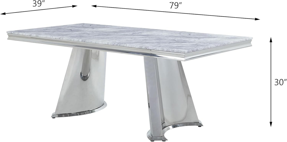 Faux Marble Top and Mirrored Silver Dining Table E81050
