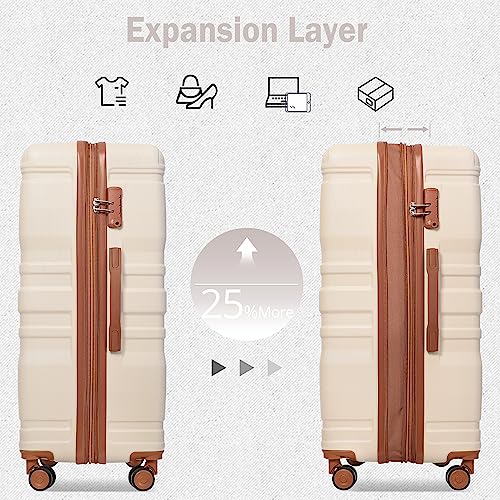 Brown and Ivory 4-Piece Expandable Hardside Suitcase Set Y575