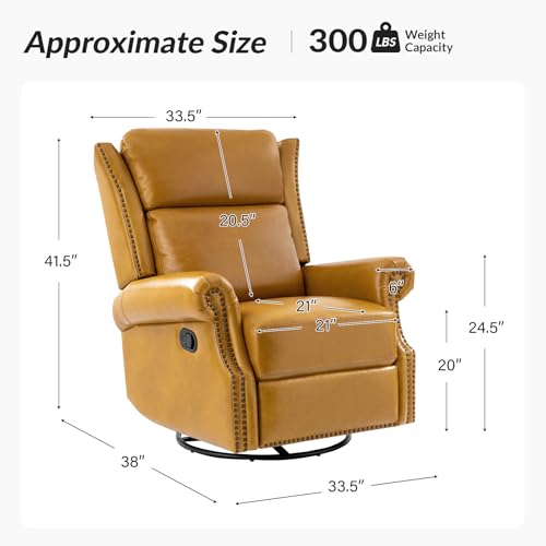Genuine Leather Swivel Rocker Recliner with Footrest and Lumbar Support T847340