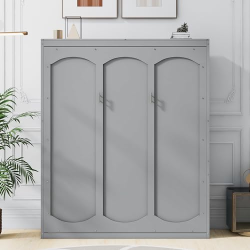 Gray Queen Murphy Bed Frame with Storage Shelves F768