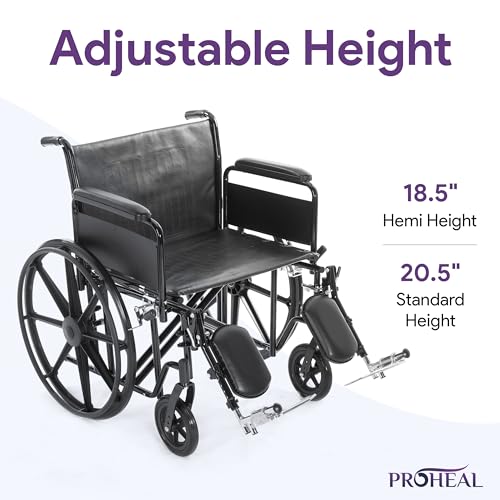 24 Inch Manual Bariatric Wheelchair Foldable Black Removable Full Length Arms Rest Swing Away Footrests 500LB Capacity Adjustable Standard and Hemi Height O322