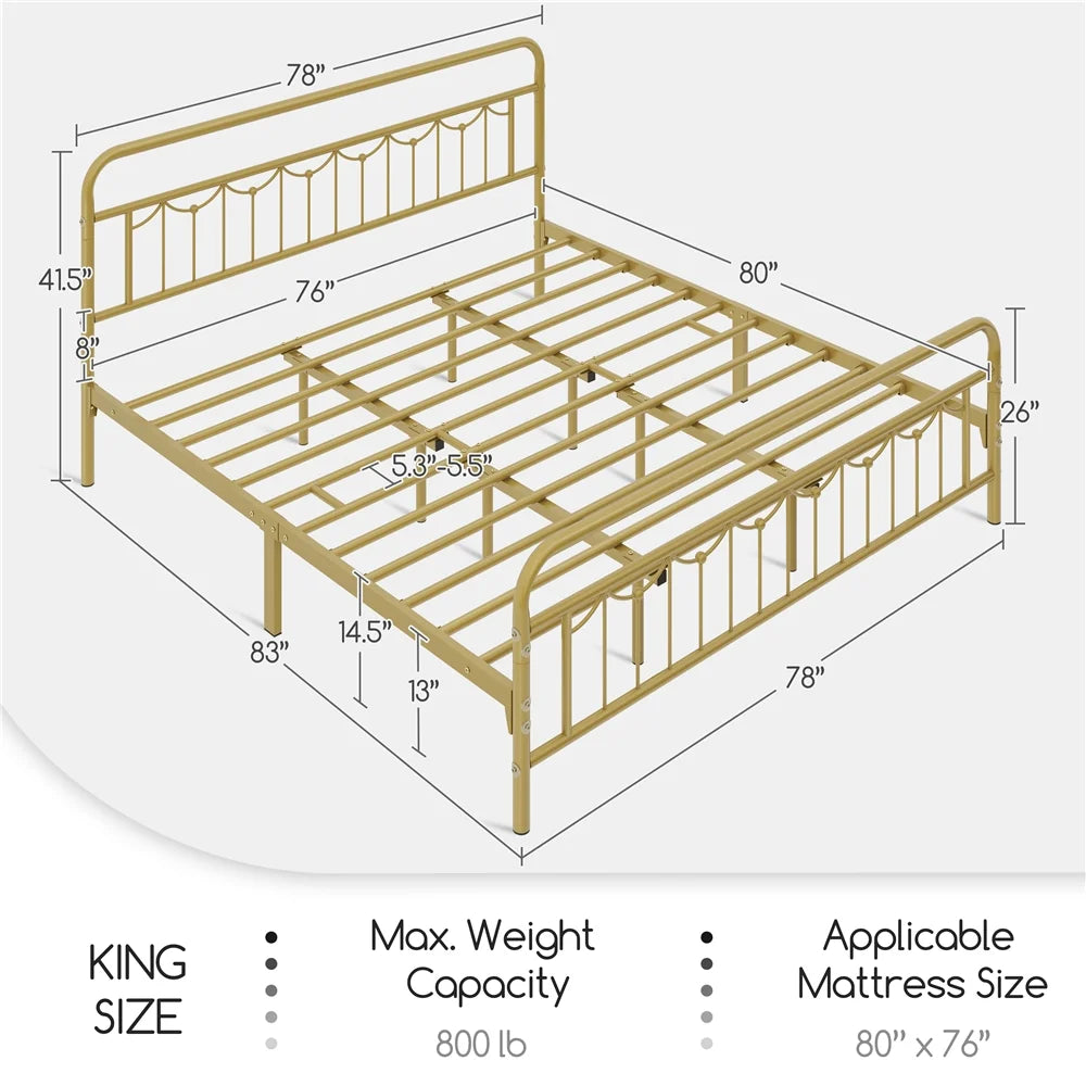 Queen Matte Black Metal Platform Bed Frame with Headboard and Footboard Y4976