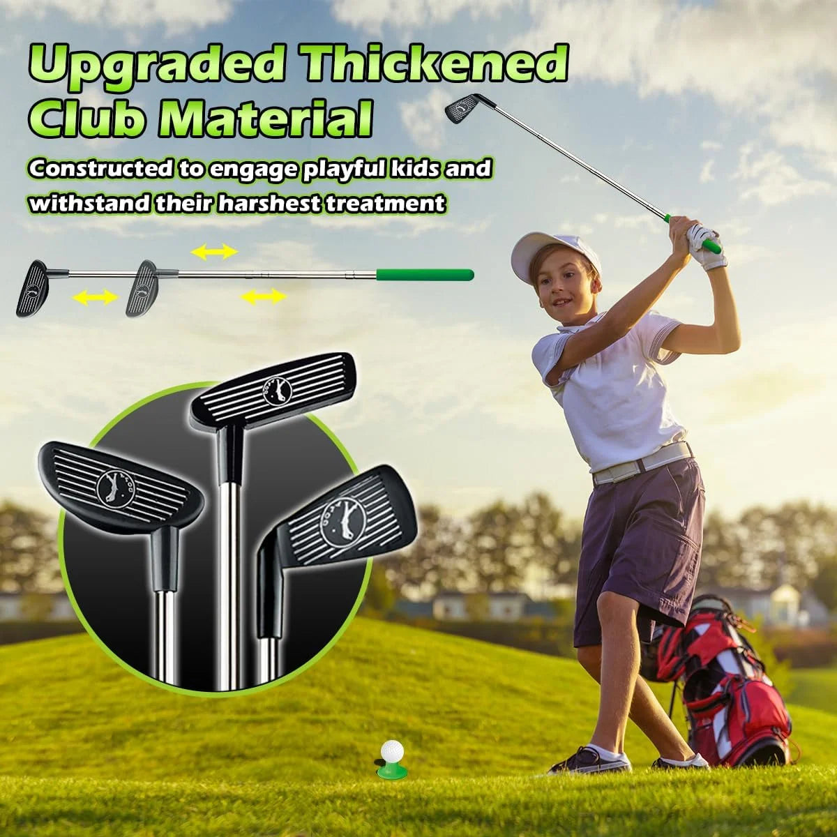 Kids Toy Golf Set with Dinosaur Automatic Golf Returner, Putting Mat, Indoor Outdoor Sports Toys O476