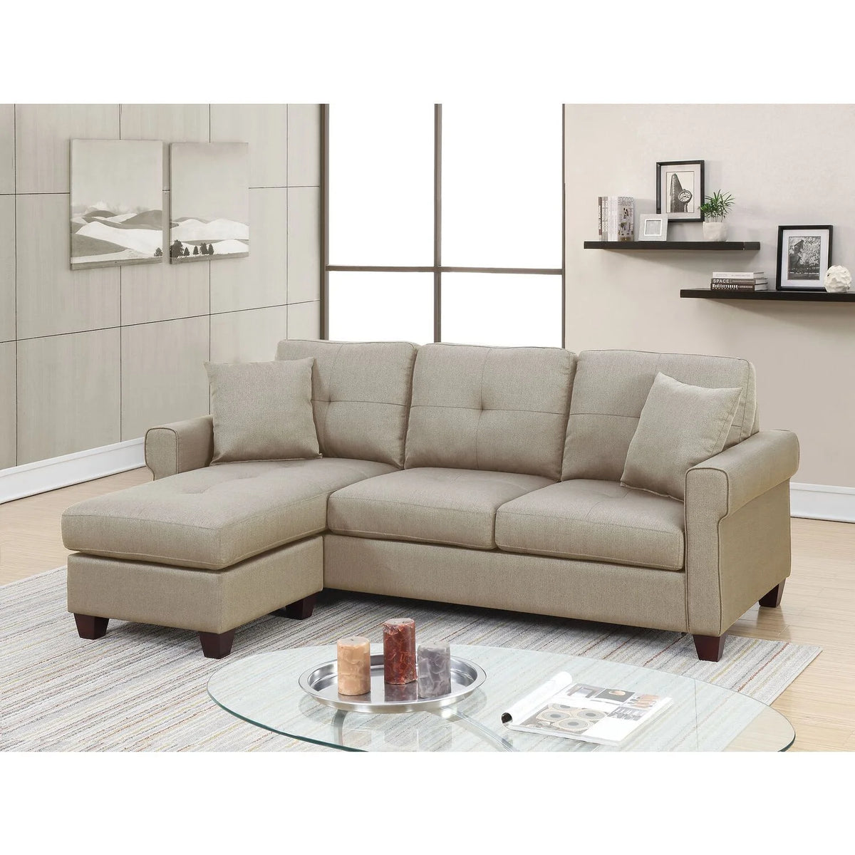 2 Piece Beige Fabric Compact Sectional Sofa Set W22098