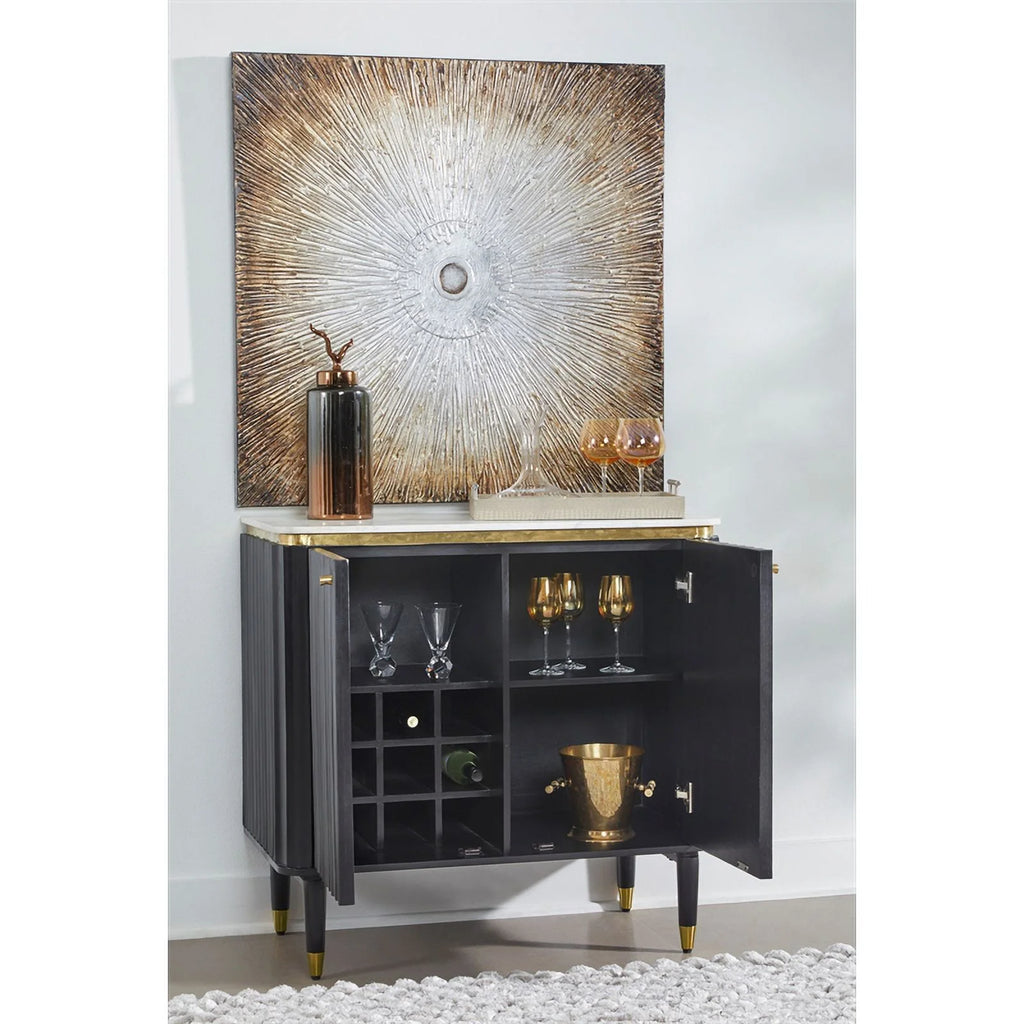 Modern 2-Door Wood Bar Cabinet in Black and Gold W299