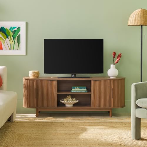 60 Inch Coastal Oak TV Stand with Sliding Doors C9600