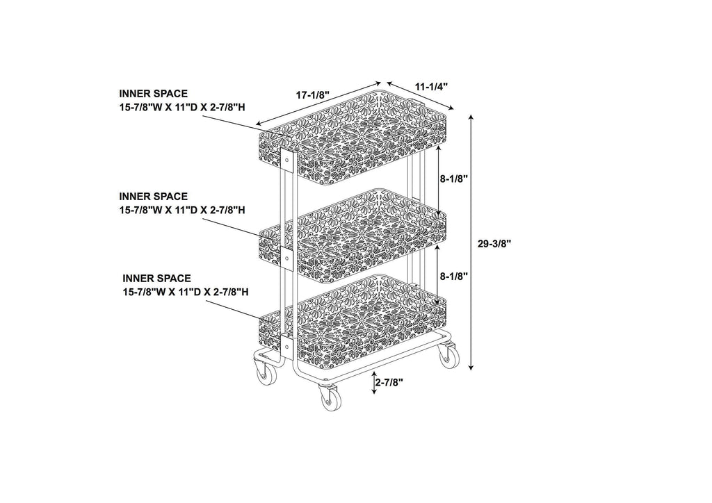 Cream Metal Three Tier Cart L287