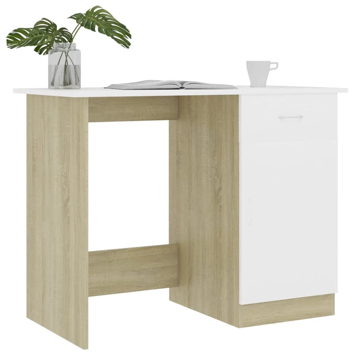White Computer Desk with Storage Drawer and Door Cabinet W812