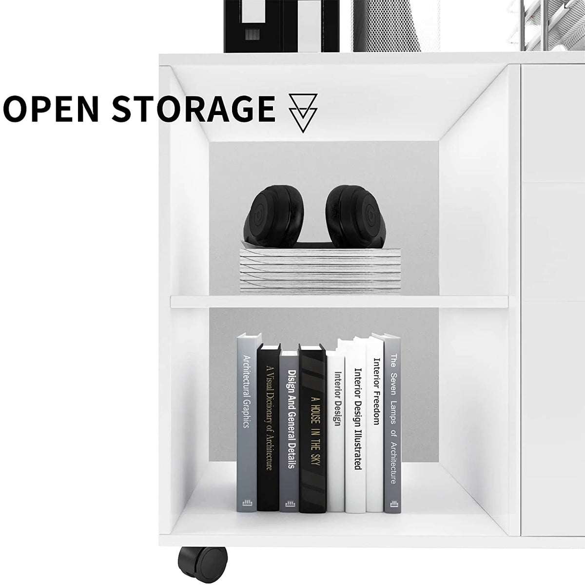 White 3 Drawer Wood File Cabinet with Storage Shelves A354